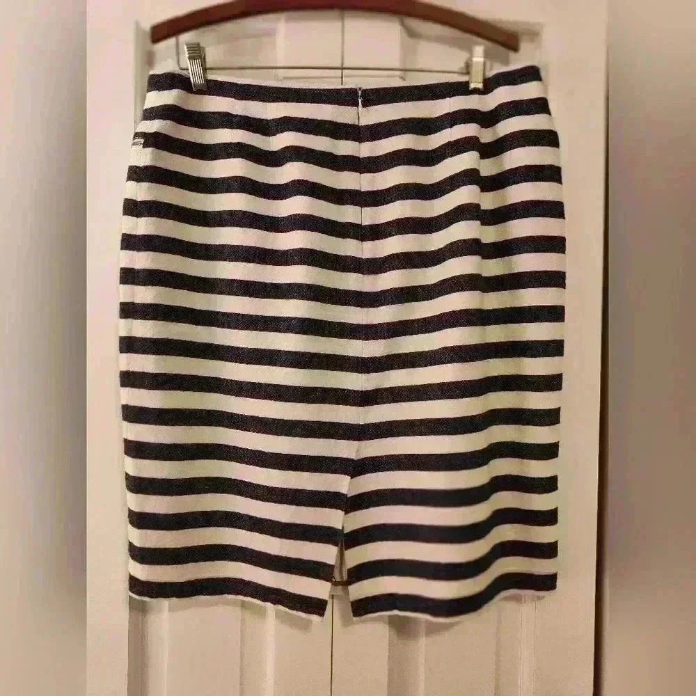 Ann Taylor pencil skirt | women's | linen | Navy and white striped | size 14 - Picture 3 of 6
